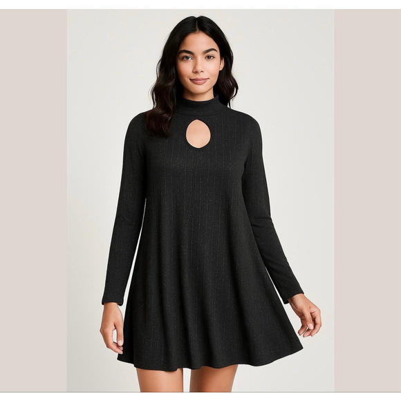 Style & Co. black cutout swing turtleneck cotton blend sweater pleated dress XL - Picture 1 of 11